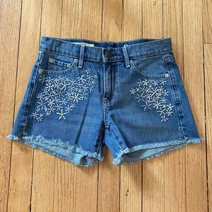 Embroidered Daisy Jean Shorts